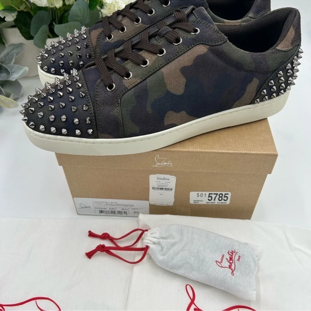 Men’s Christian Louboutin SEAVAST camouflage print sneakers size 46 made Italy